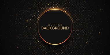 Soyut siyah daire şekli altın parlayan çerçeve, ışıldayan parçacıklar ve ışık efekti