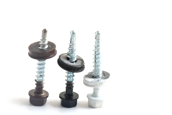 Макро Выстрелил Металлической Гайки Изолированы Белом Фоне Chromed Screw Nut — стоковое фото