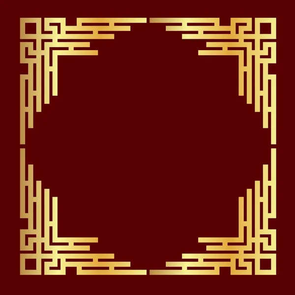 Tradiční Zlatý Porcelán Rám Červeném Pozadí Vektorová Plochá Ilustrace Čínského — Stockový vektor