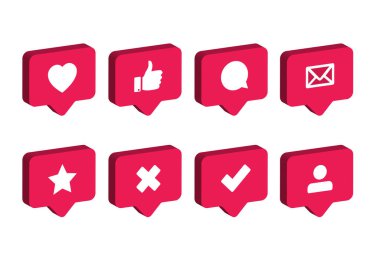 Farklı sosyal medya simgeleriyle 3B Konuşma Baloncuğu Seti