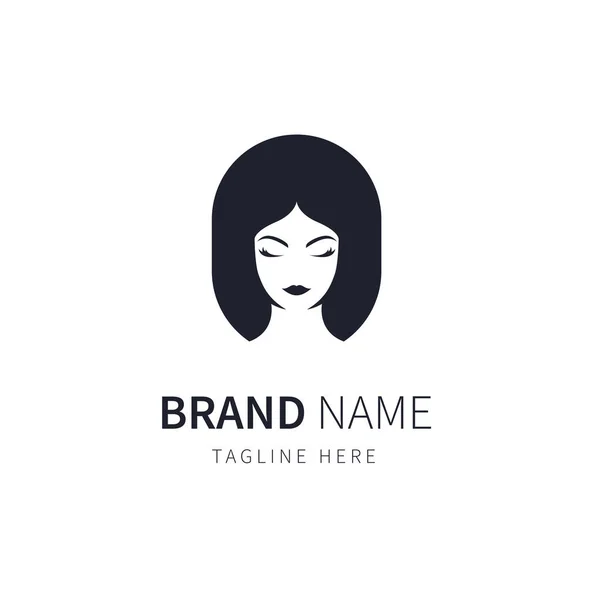 Mulher Logotipo Ilustração Com Cabelo Beleza —  Vetores de Stock