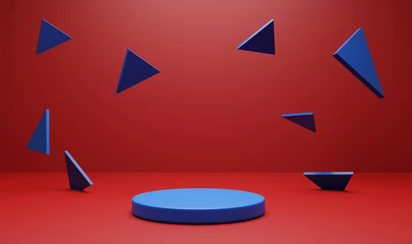 3d background products podium scene.Mock up scene geometry shape podium for product on blue podium and red background . Abstract geometric.3D rendering.