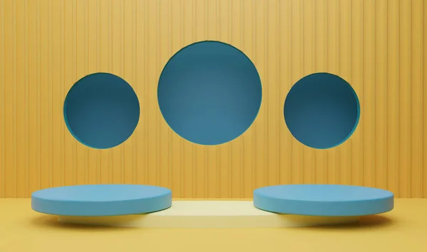 3d background products minimal podium scene.Mock up scene geometry shape podium for product on light blue and yellow background . Abstract geometric.3D rendering.