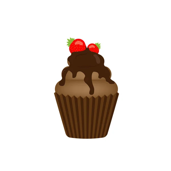 Pastel Chocolate Con Fresas Dulce Esponjoso — Vector de stock