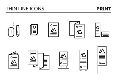 10 print element icons designed in thin line style, can be used for web, print and logo