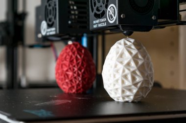 Dual extruder 3d printer which finished printing two bicolor egg model, idex technology