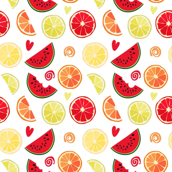 Textura Perfecta Rodajas Sandía Frutas Tropicales Patrón Vectorial Fondo Abstracto — Archivo Imágenes Vectoriales