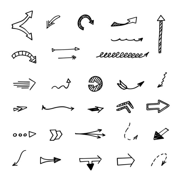 Vector set of hand-drawn arrows, elements for presentation