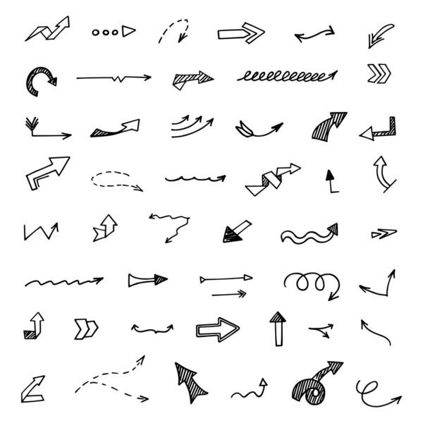 Vector set of hand-drawn arrows, elements for presentation