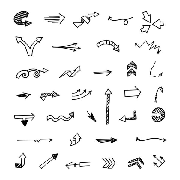 Vector set of hand-drawn arrows, elements for presentation