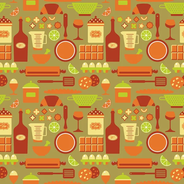 Textura Perfecta Los Iconos Comida Panadería Equipo Cocina Utensilio Ilustración — Vector de stock