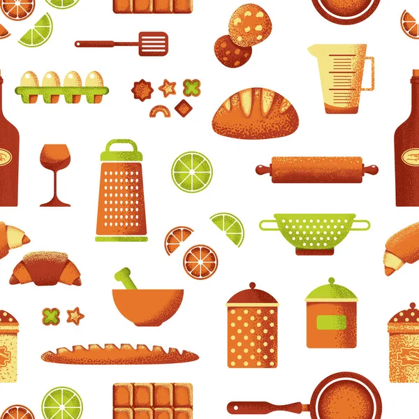 Seamless Texture Food Icons Bakery Kitchen Equipment Utensil Flat Cartoon — Stock Photo, Image