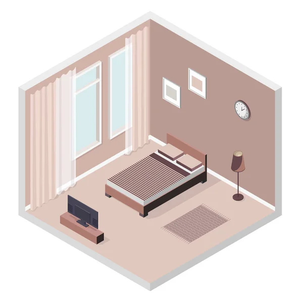 Ilustración Isométrica Vectorial Interior Dormitorio Sala Descanso — Archivo Imágenes Vectoriales