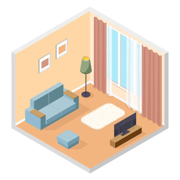 Vector Isometric Illustration Interior Living Room — стоковый вектор