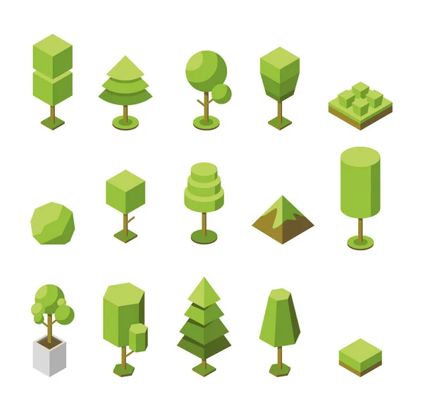 Vector Set Tree Isometric Icons Collection Natural Botanical Objects Illustration — стоковый вектор