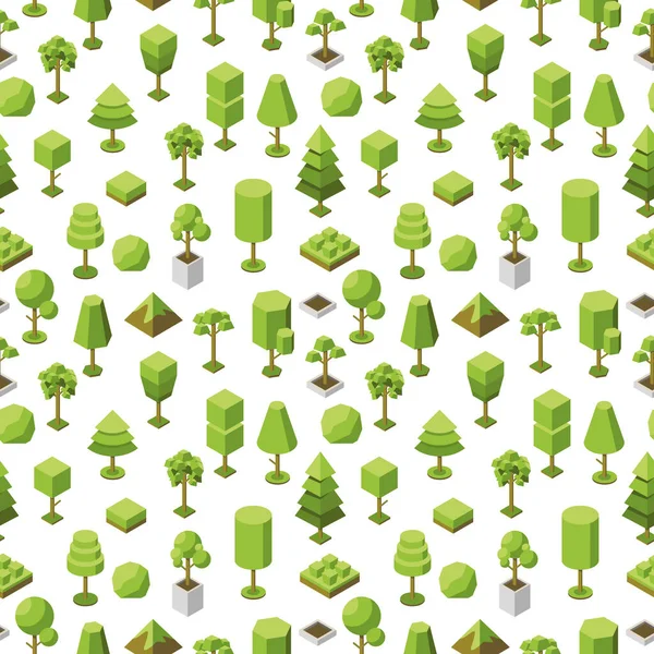 Vector Seamless Geometric Pattern Isometric Tree Icons Collection Natural Botanical — Stockvector