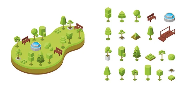 Ilustración Isométrica Vectorial Concepto Parque Botánico Ecológico Áreas Recreación Natural — Archivo Imágenes Vectoriales