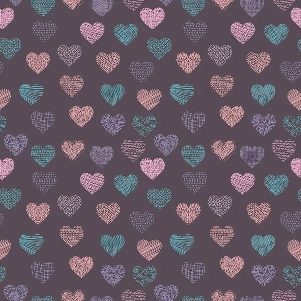 Vector Geometric Seamless Pattern Hearts Simple Texture Hand Drawn Curves — Stock Vector