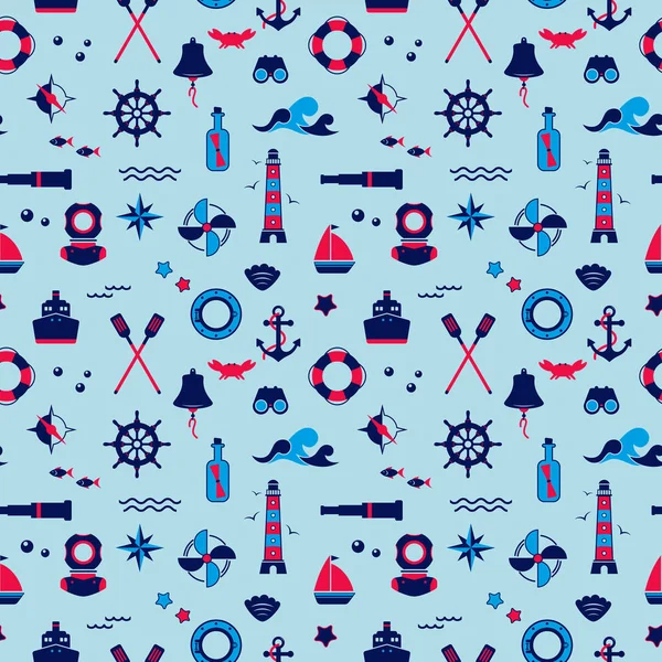 Vector Seamless Pattern Icons Theme Sea Navigation Sea Travel Nautical — Stock Vector