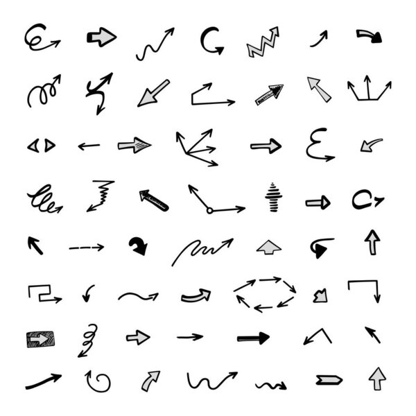 Vector set of hand-drawn arrows, elements for presentation