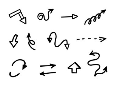 El çizilmiş ok vektör kümesi, sunum için elementler