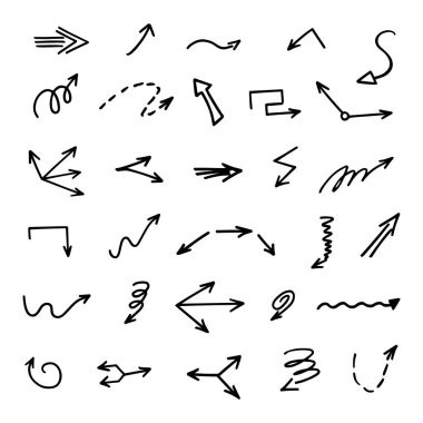 El çizilmiş ok vektör kümesi, sunum için elementler