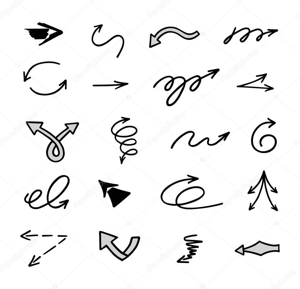 Vector set of hand drawn arrows, elements for presentation