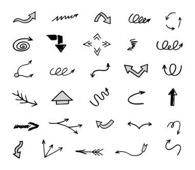 El çizilmiş ok vektör kümesi, sunum için elementler