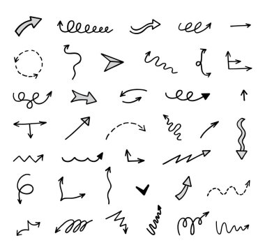 El çizilmiş ok vektör kümesi, sunum için elementler