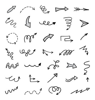 El çizilmiş ok vektör kümesi, sunum için elementler