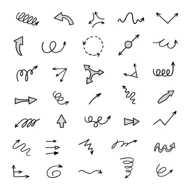 El çizilmiş ok vektör kümesi, sunum için elementler