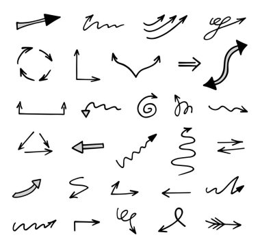 El çizilmiş ok vektör kümesi, sunum için elementler