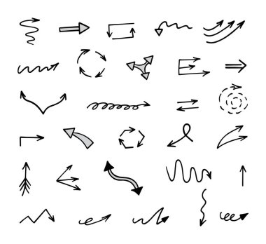 El çizilmiş ok vektör kümesi, sunum için elementler