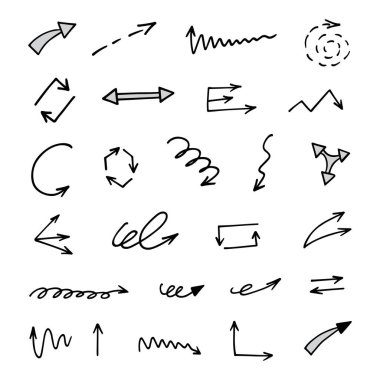 El çizilmiş ok vektör kümesi, sunum için elementler