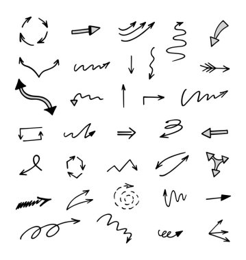 El çizilmiş ok vektör kümesi, sunum için elementler