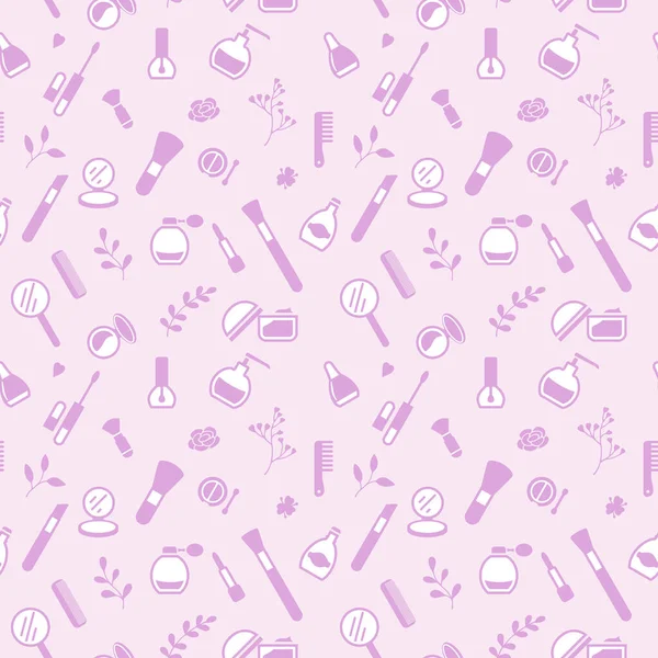 Kozmetik simgelerinden ve çiçek elementlerinden kusursuz doku, desen, soyut arkaplan, duvar kağıdı