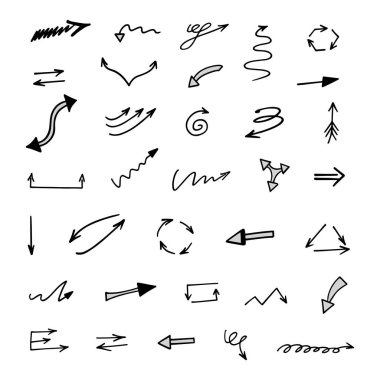 El çizilmiş ok vektör kümesi, sunum için elementler