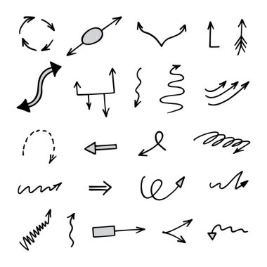 El çizilmiş ok vektör kümesi, sunum için elementler