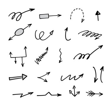 El çizilmiş ok vektör kümesi, sunum için elementler