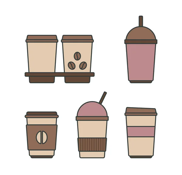 Coffee Cups Collection Beverage Icons Vector Illustration — Image vectorielle