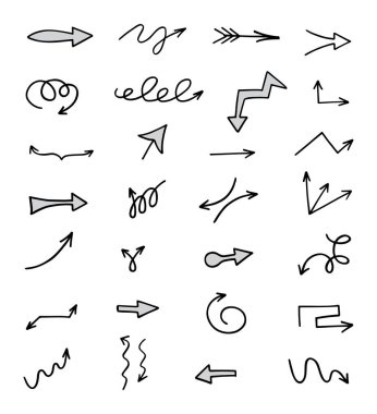 El çizilmiş ok vektör kümesi, sunum için elementler