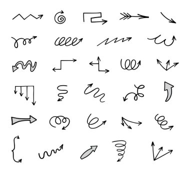 El çizilmiş ok vektör kümesi, sunum için elementler