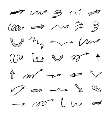 El çizilmiş ok vektör kümesi, sunum için elementler