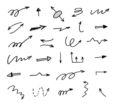 El çizilmiş ok vektör kümesi, sunum için elementler