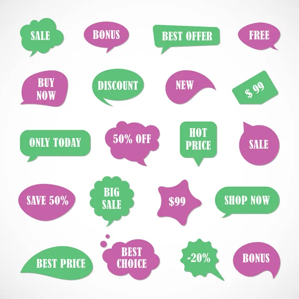 Vektör etiketleri, fiyat etiketleri, afişler, etiketler. Kupon satışı, teklifler ve promosyon vektör şablonu. Dükkan fiyatı etiketi, perakende, ticaret, iş