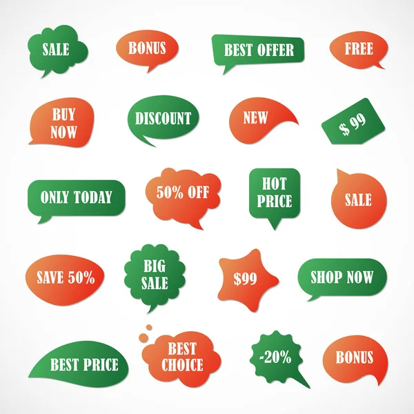 Vektör etiketleri, fiyat etiketleri, afişler, etiketler. Kupon satışı, teklifler ve promosyon vektör şablonu. Fiyat etiketi, perakende, ticaret, iş. Konuşma baloncukları kümesi
