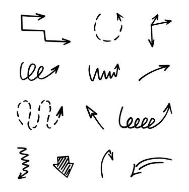 El çizilmiş ok vektör kümesi, sunum için elementler