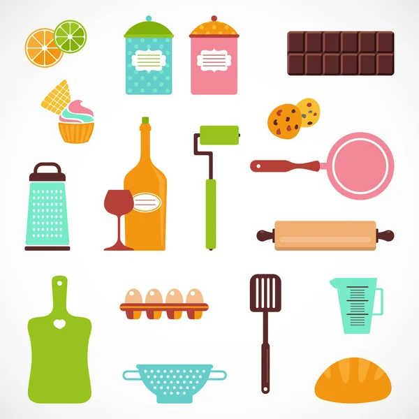 Bakery Vector Set Food Icons Kitchen Equipment — Vector de stock