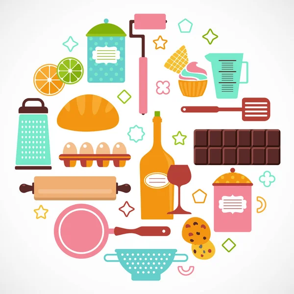 Bakery Vector Set Food Icons Kitchen Equipment — Vector de stock