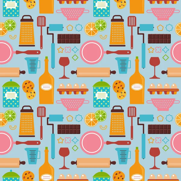 Abstract Background Food Icons Kitchen Equipment Pattern Seamless Texture Bakery — Stockvektor